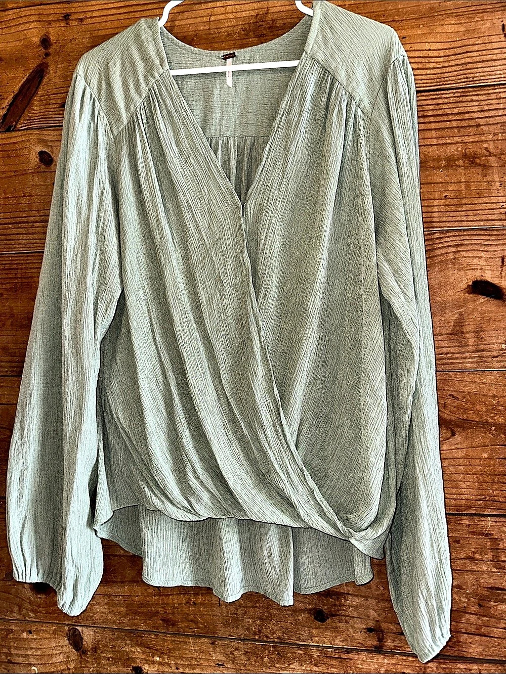 Free People Sage Green Long Sleeve Blouse Size XL